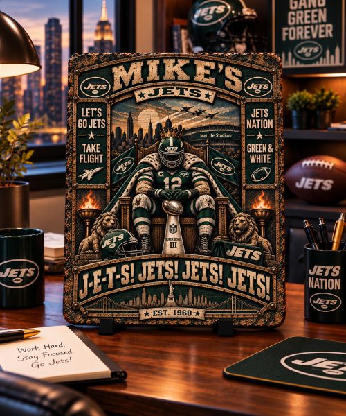 Alternative view of High-Gloss Printed New York Jets Wooden Wall Art – Custom Name
