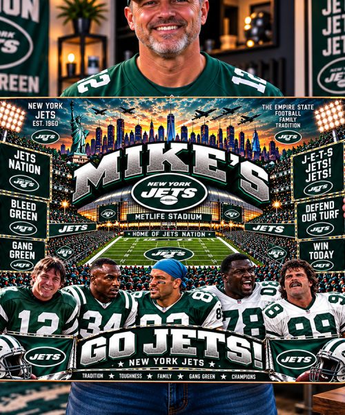 Alternative view of High-Gloss Printed New York Jets Wooden Wall Art – Custom Name