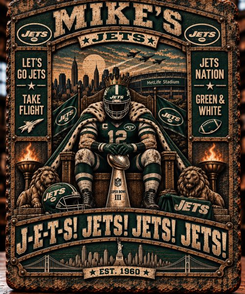 High-Gloss Printed New York Jets Wooden Wall Art – Custom Name