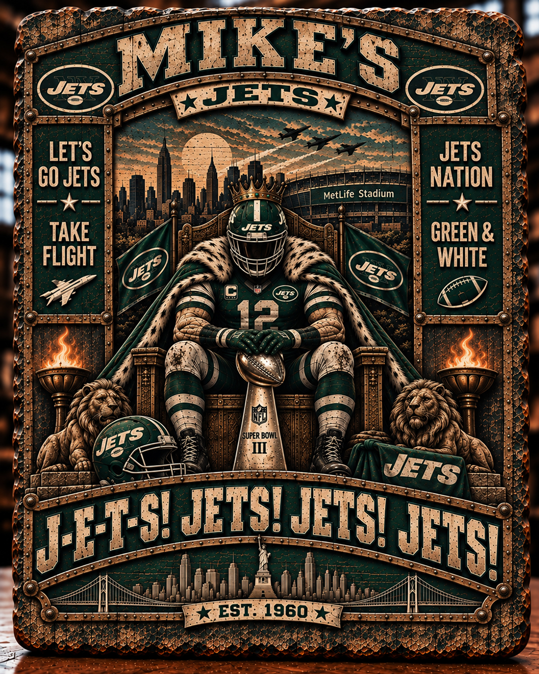 High-Gloss Printed New York Jets Wooden Wall Art – Custom Name