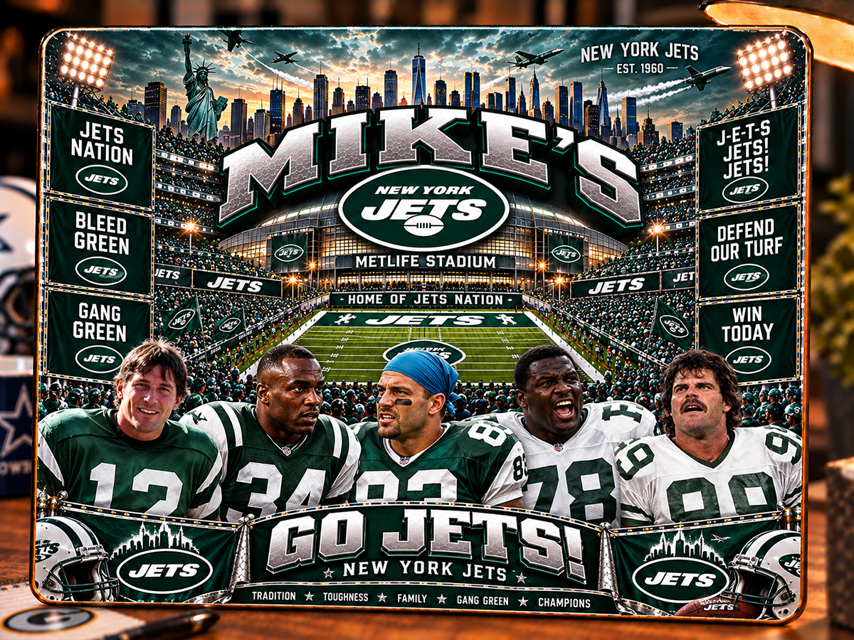 High-Gloss Printed New York Jets Wooden Wall Art – Custom Name