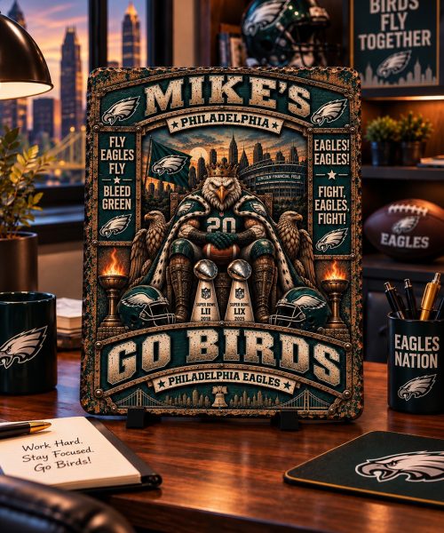 Alternative view of High-Gloss Printed Philadelphia Eagles Wooden Wall Art – Custom Name