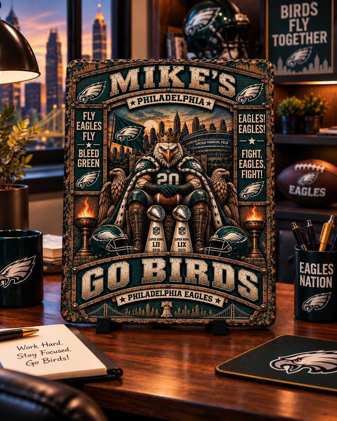 High-Gloss Printed Philadelphia Eagles Wooden Wall Art – Custom Name - Image 2
