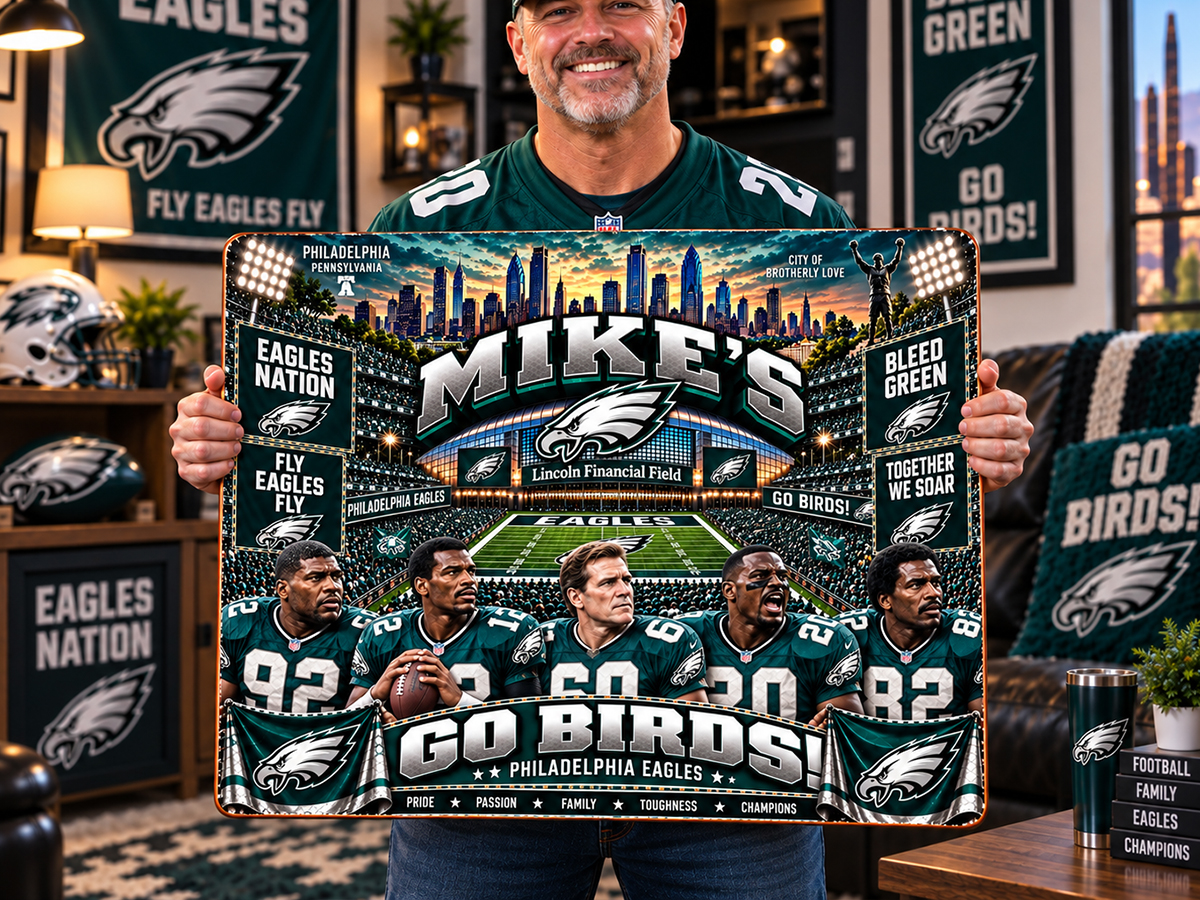 High-Gloss Printed Philadelphia Eagles Wooden Wall Art – Custom Name - Image 2