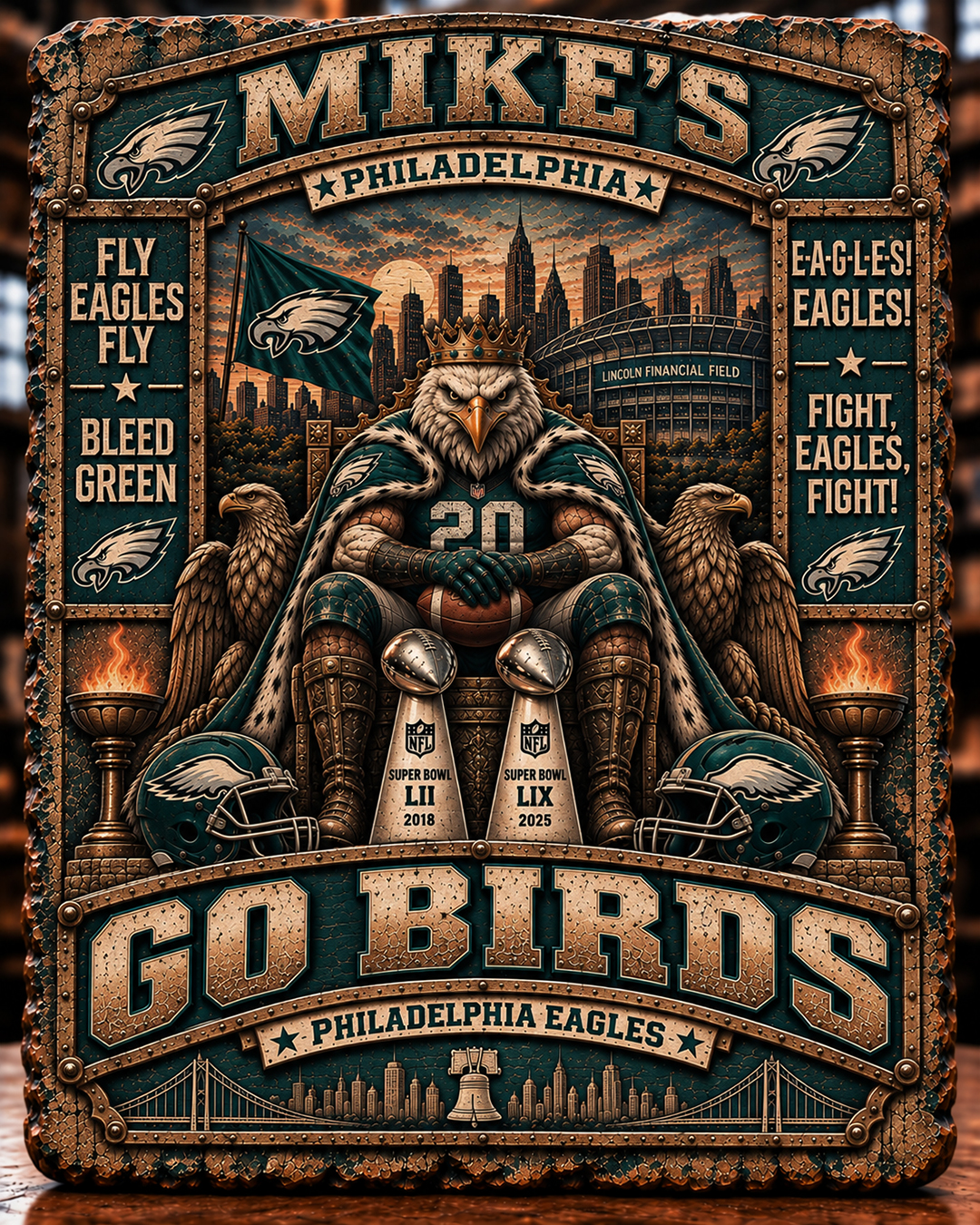High-Gloss Printed Philadelphia Eagles Wooden Wall Art – Custom Name