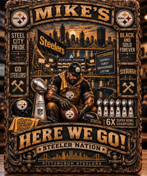 High-Gloss Printed Pittsburgh Steelers Wooden Wall Art – Custom Name