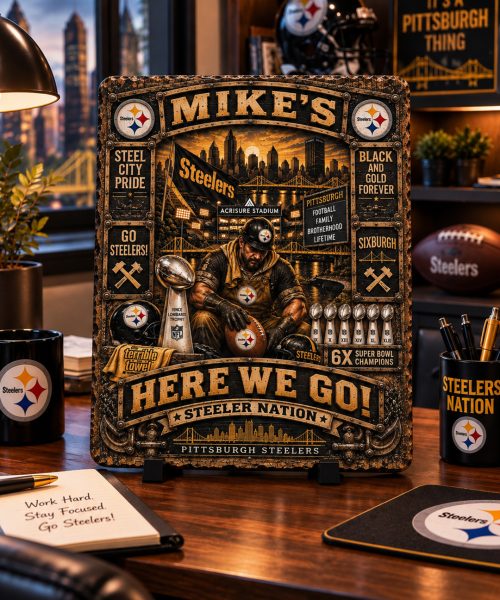 Alternative view of High-Gloss Printed Pittsburgh Steelers Wooden Wall Art – Custom Name