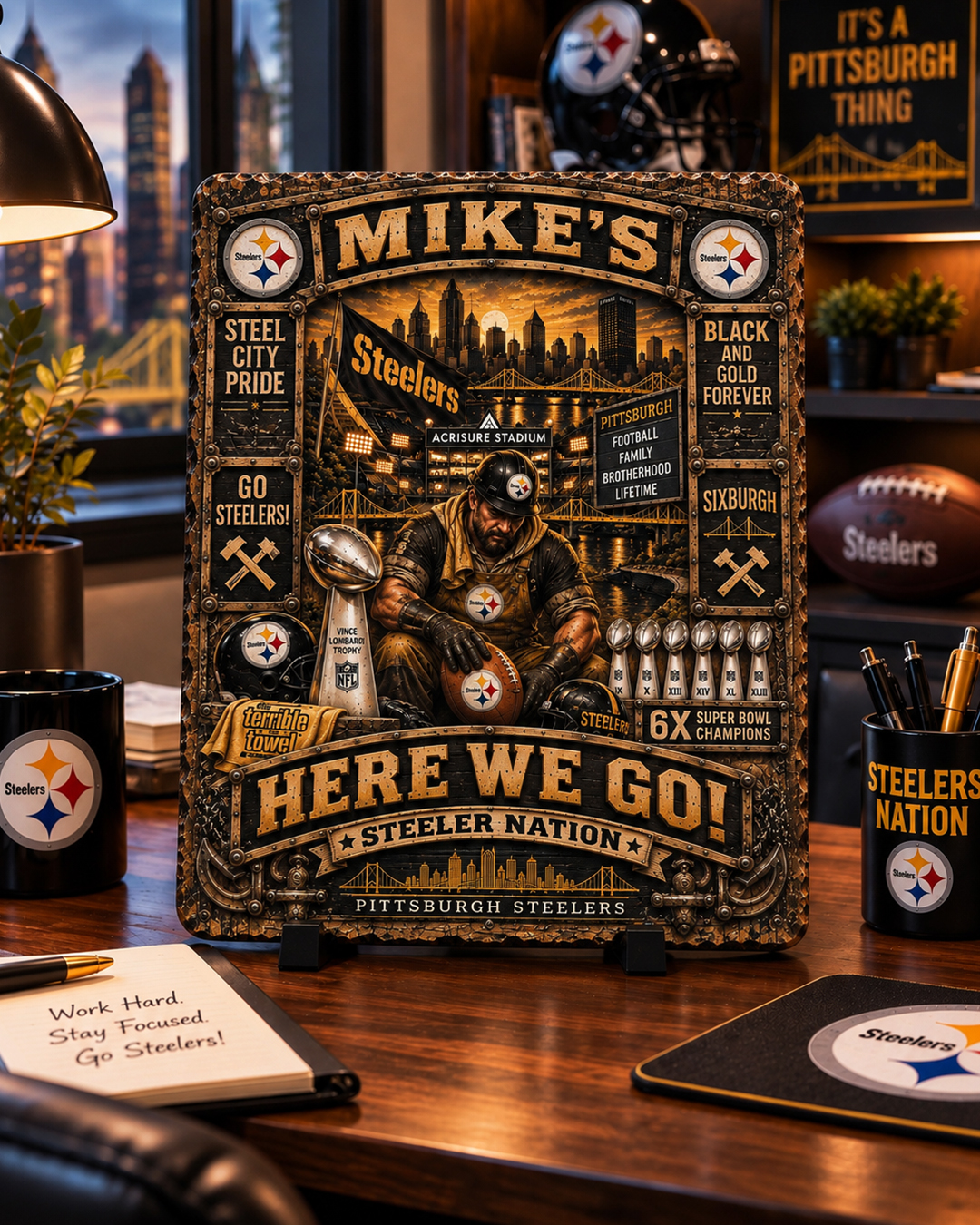 High-Gloss Printed Pittsburgh Steelers Wooden Wall Art – Custom Name - Image 2