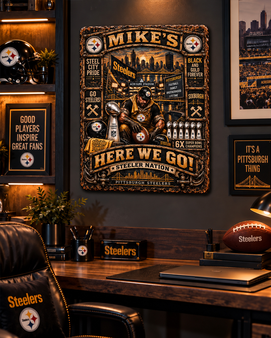 High-Gloss Printed Pittsburgh Steelers Wooden Wall Art – Custom Name - Image 3