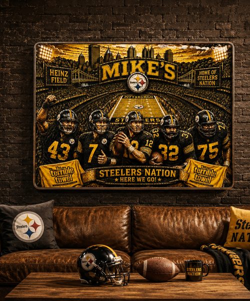 Alternative view of High-Gloss Printed Pittsburgh Steelers Wooden Wall Art – Custom Name