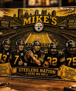 High-Gloss Printed Pittsburgh Steelers Wooden Wall Art – Custom Name