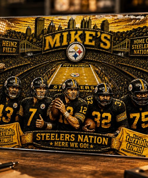 High-Gloss Printed Pittsburgh Steelers Wooden Wall Art – Custom Name