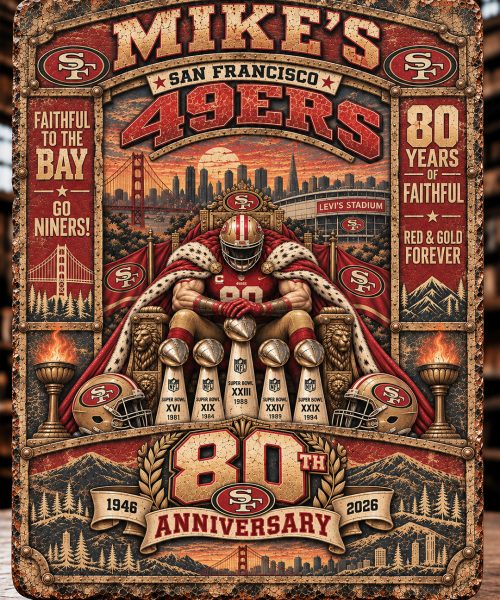High-Gloss Printed San Francisco 49ers “80 Years of Faithful” Wooden Wall Art – Custom Name