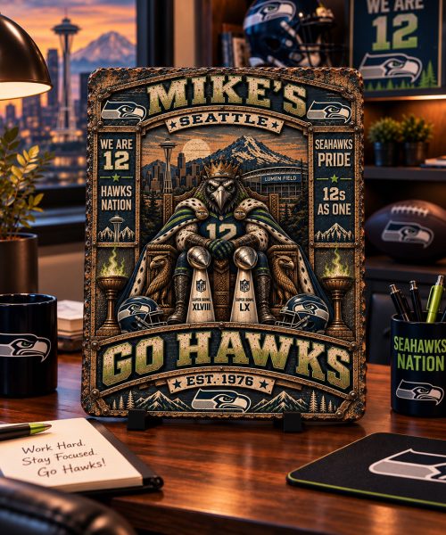 Alternative view of High-Gloss Printed Seattle Seahawks Wooden Wall Art – Custom Name