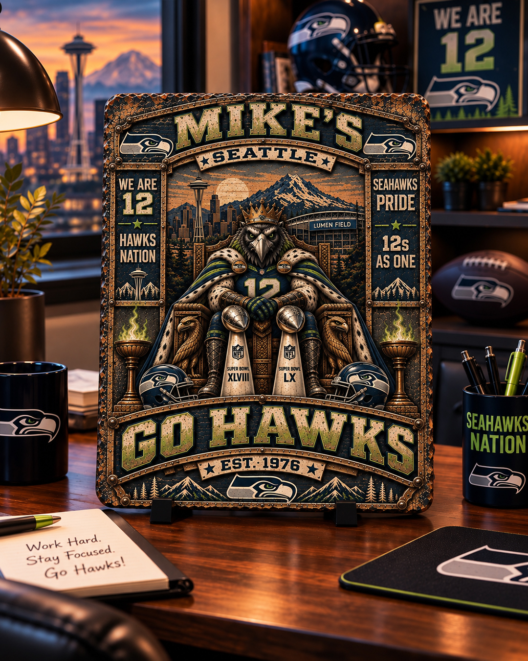High-Gloss Printed Seattle Seahawks Wooden Wall Art – Custom Name - Image 2