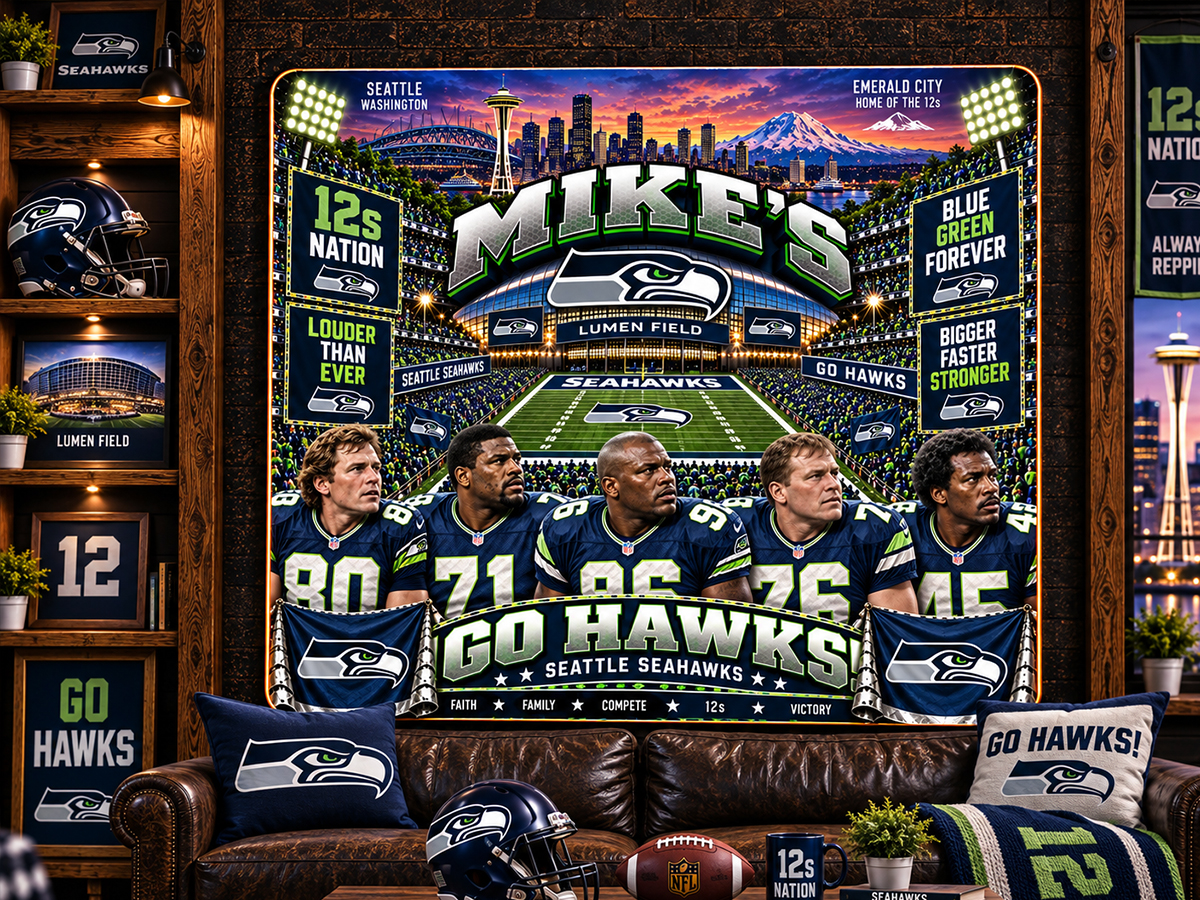 High-Gloss Printed Seattle Seahawks Wooden Wall Art – Custom Name - Image 3