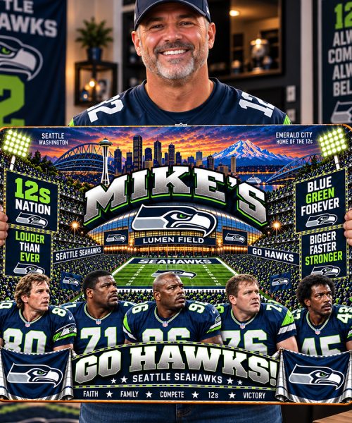 Alternative view of High-Gloss Printed Seattle Seahawks Wooden Wall Art – Custom Name