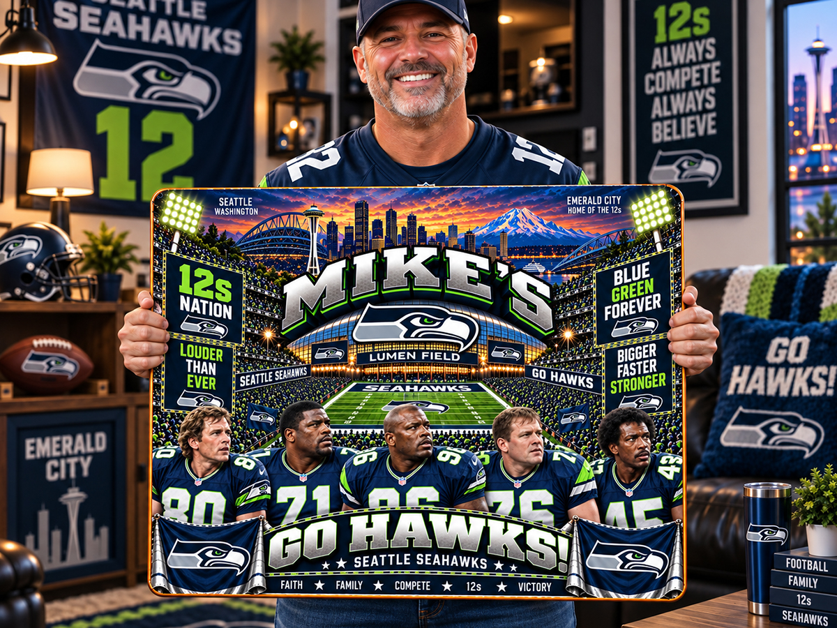 High-Gloss Printed Seattle Seahawks Wooden Wall Art – Custom Name - Image 2