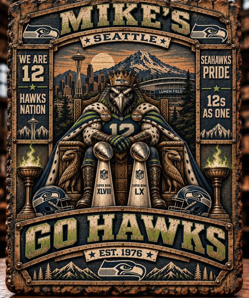 High-Gloss Printed Seattle Seahawks Wooden Wall Art – Custom Name