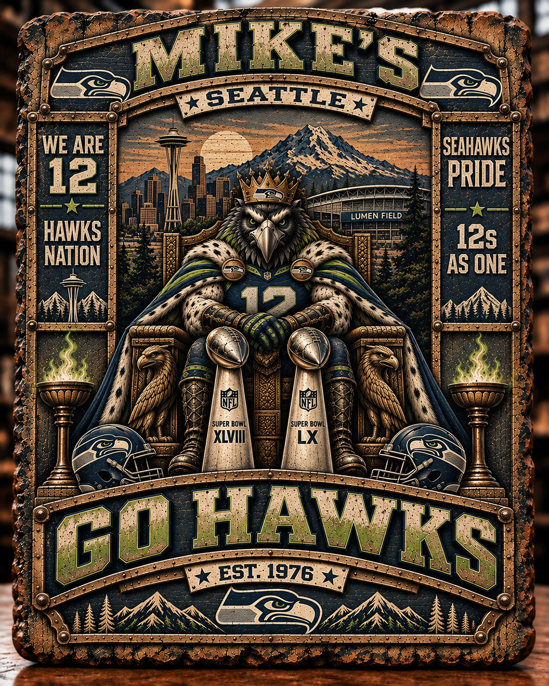 High-Gloss Printed Seattle Seahawks Wooden Wall Art – Custom Name