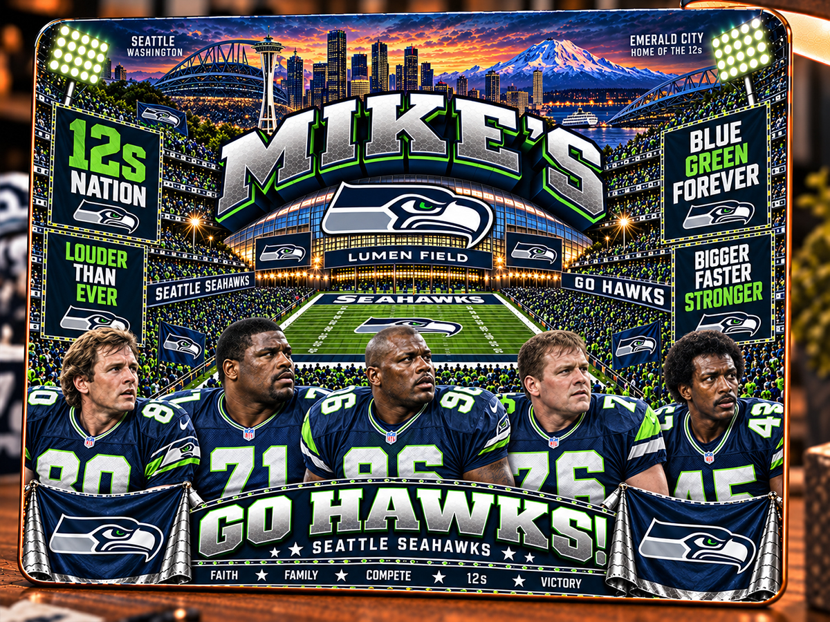 High-Gloss Printed Seattle Seahawks Wooden Wall Art – Custom Name