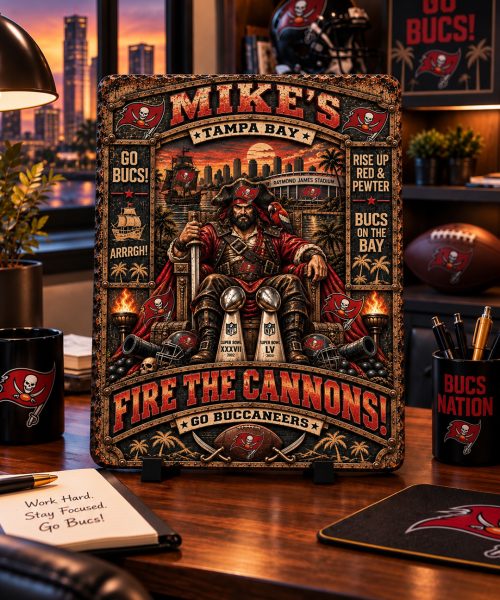 Alternative view of High-Gloss Printed Tampa Bay Buccaneers Wooden Wall Art – Custom Name