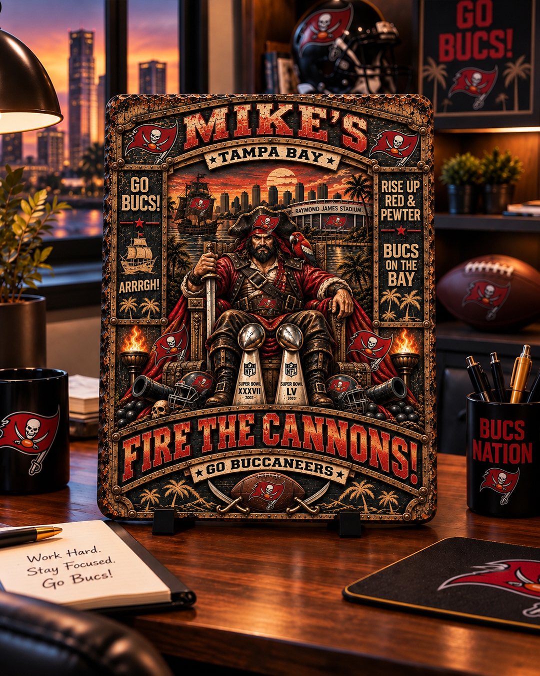 High-Gloss Printed Tampa Bay Buccaneers Wooden Wall Art – Custom Name - Image 2