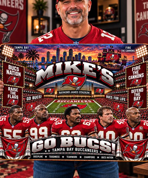 Alternative view of High-Gloss Printed Tampa Bay Buccaneers Wooden Wall Art – Custom Name