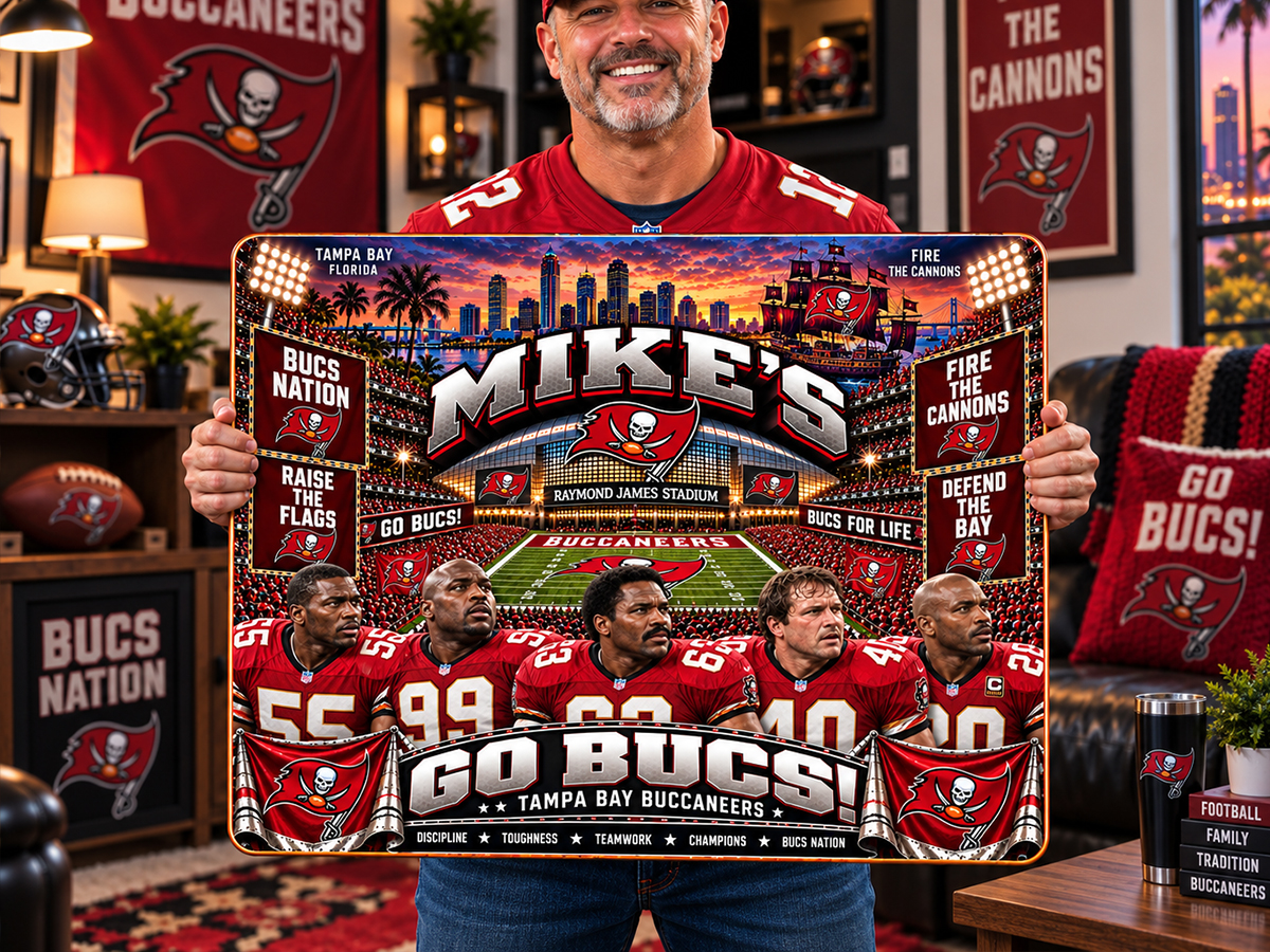 High-Gloss Printed Tampa Bay Buccaneers Wooden Wall Art – Custom Name - Image 2