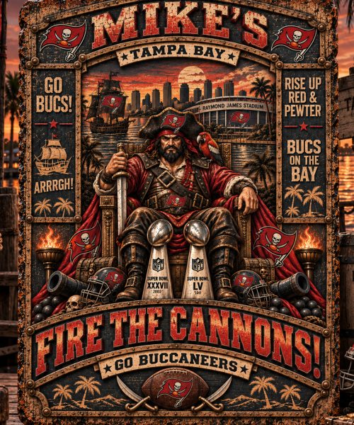 High-Gloss Printed Tampa Bay Buccaneers Wooden Wall Art – Custom Name
