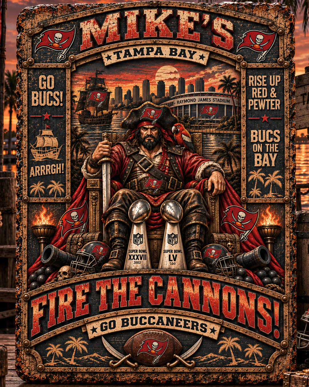 High-Gloss Printed Tampa Bay Buccaneers Wooden Wall Art – Custom Name