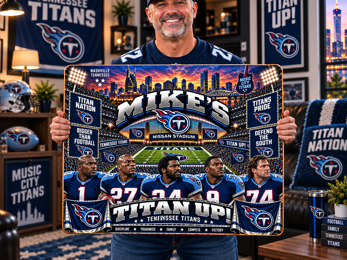 High-Gloss Printed Tennessee Titans Wooden Wall Art – Custom Name - Image 2