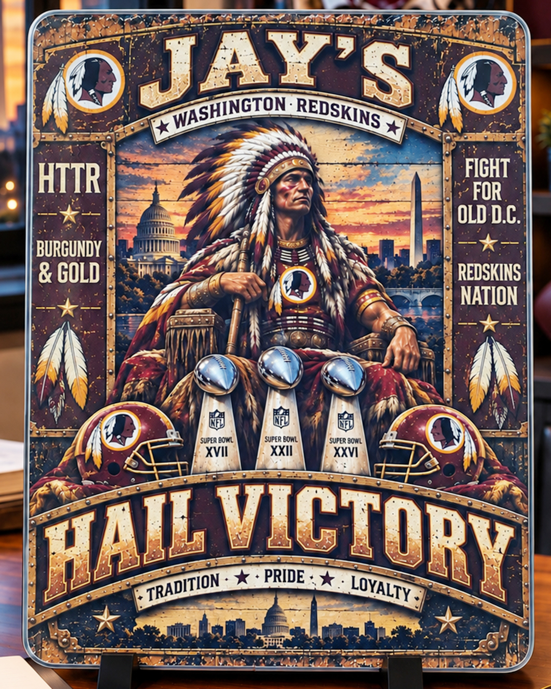 High-Gloss Printed Washington Redskins Wooden Wall Art – Custom Name