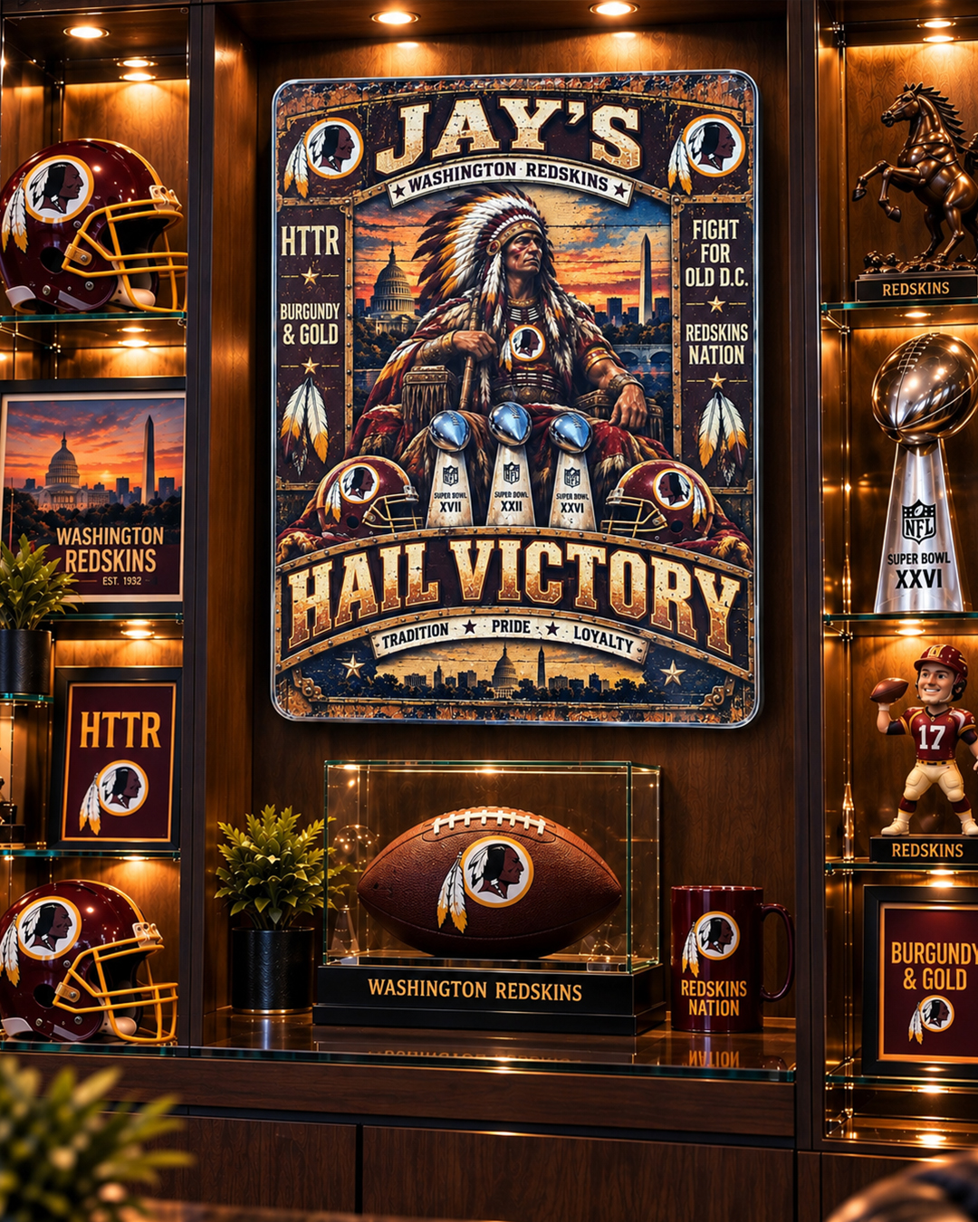 High-Gloss Printed Washington Redskins Wooden Wall Art – Custom Name - Image 3