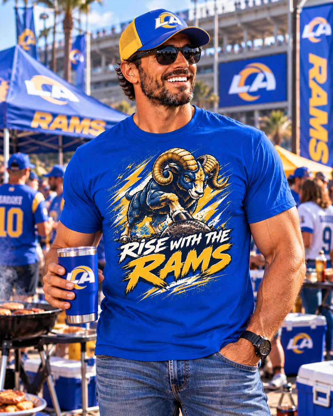 RISE WITH THE RAMS - Los Angeles Rams Vintage T-Shirt - Image 3