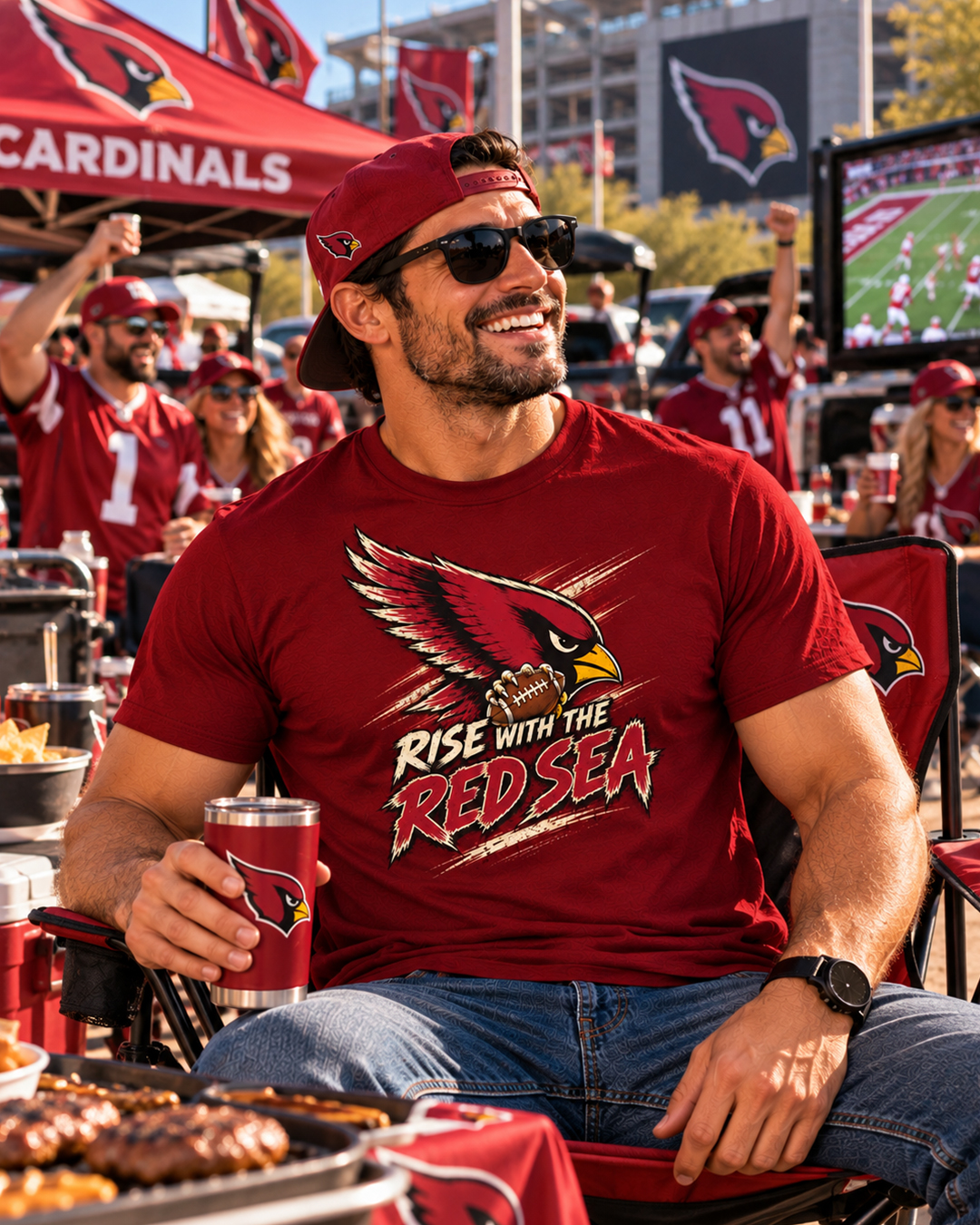 RISE WITH THE RED SEA Arizona Cardinals Vintage T-Shirt - Image 2