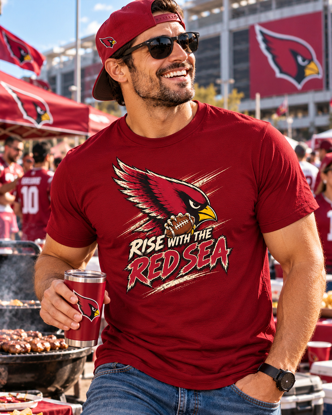 RISE WITH THE RED SEA Arizona Cardinals Vintage T-Shirt - Image 3